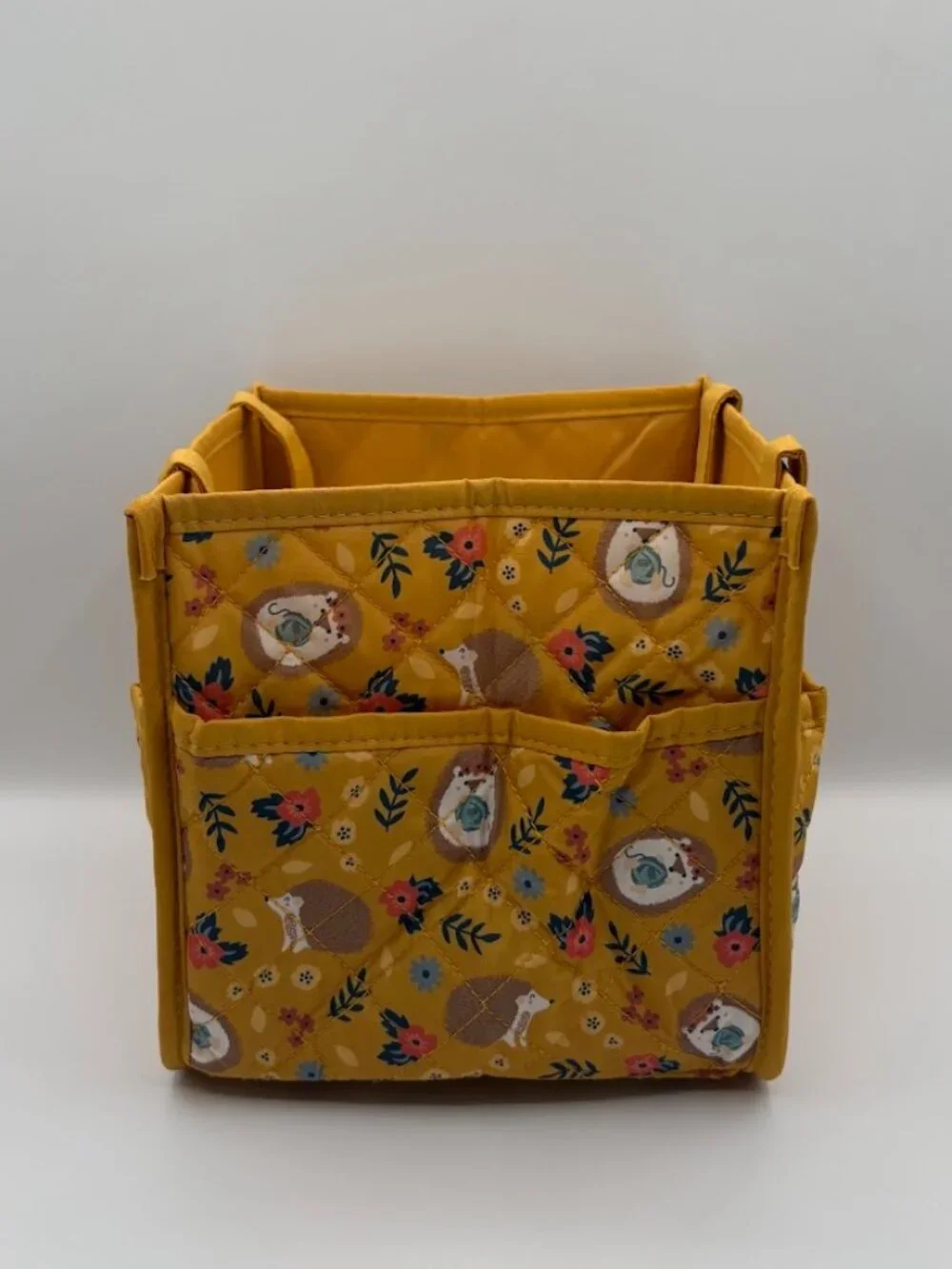 Everything Mary - Yellow Hedgehog Print, Quilted Craft Organizer Tote Bag. NWOT